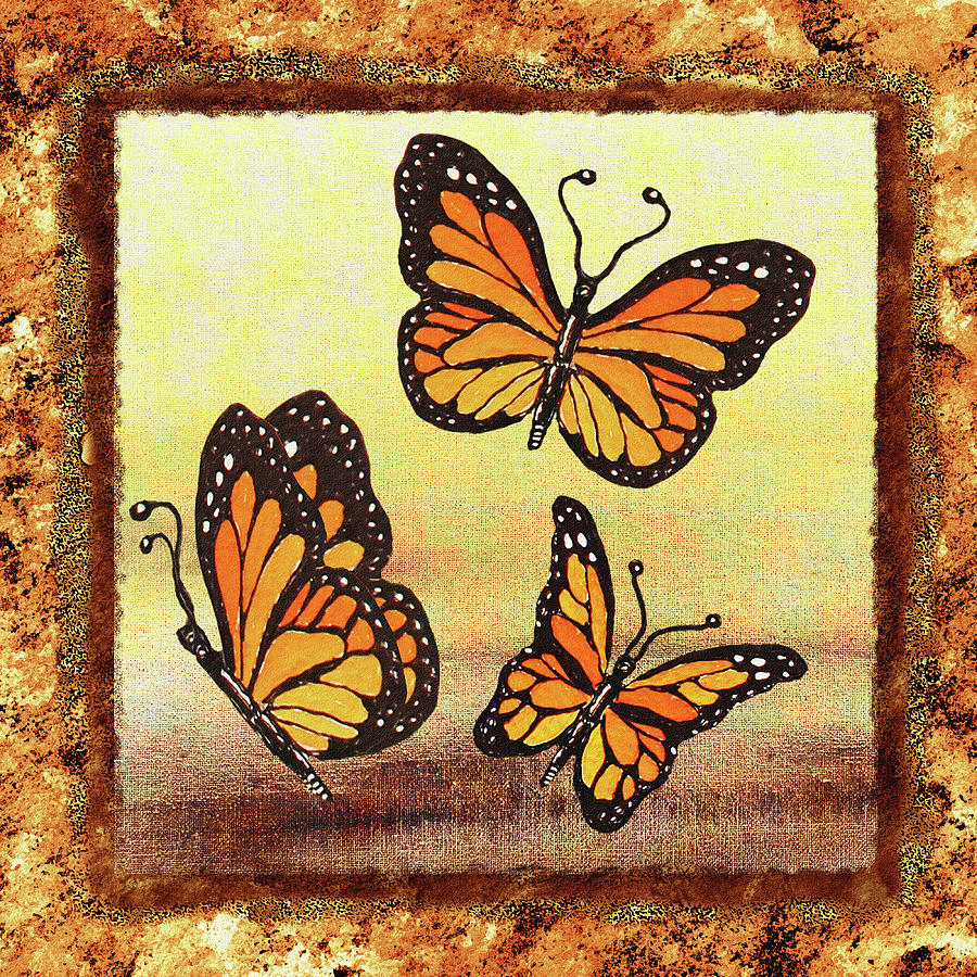 Three Monarch Butterflies Painting by Irina Sztukowski