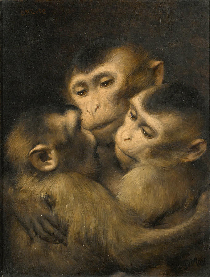 Three Monkeys Painting by Gabriel von Max