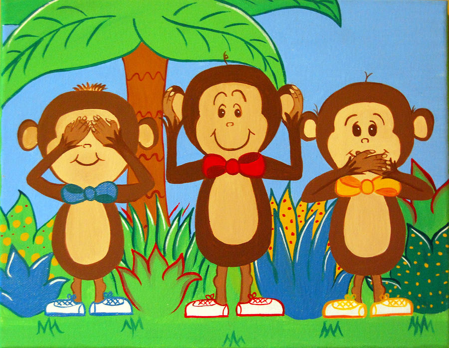 Three Monkeys No Evil Painting by Valerie Carpenter
