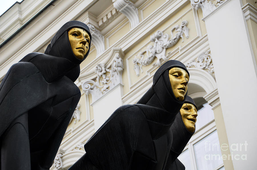 Three Muses Photograph - Three Muses on the Lithuanian National Dramatic Theatre in Vilnius by RicardMN Photography