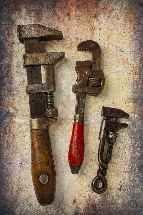 Three Old Worn Wrenches Photograph by Garry Gay
