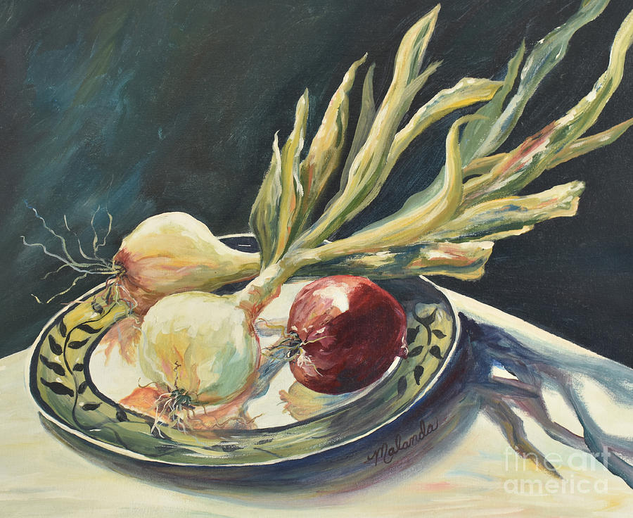 Three Onions Painting by Malanda Warner