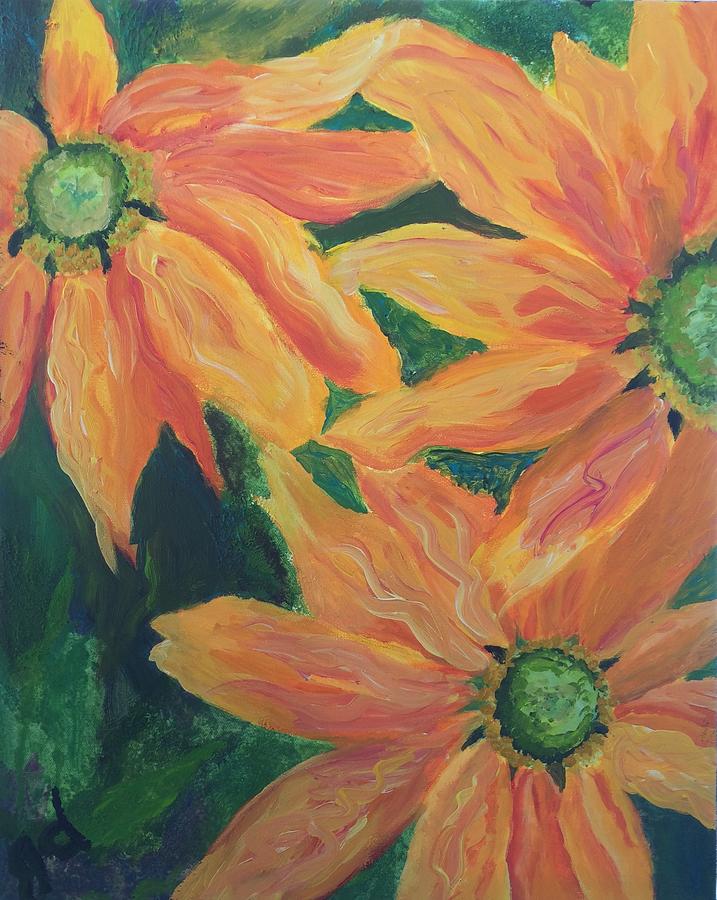 Three Orange Flowers Painting by Judy Dimentberg