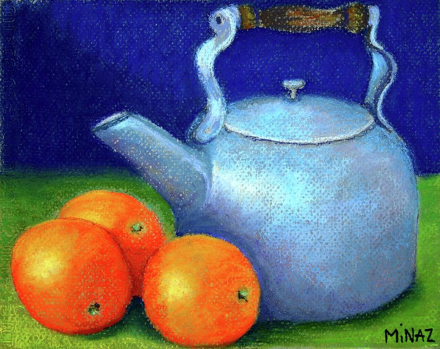 Three Oranges and Kettle Painting by Minaz Jantz
