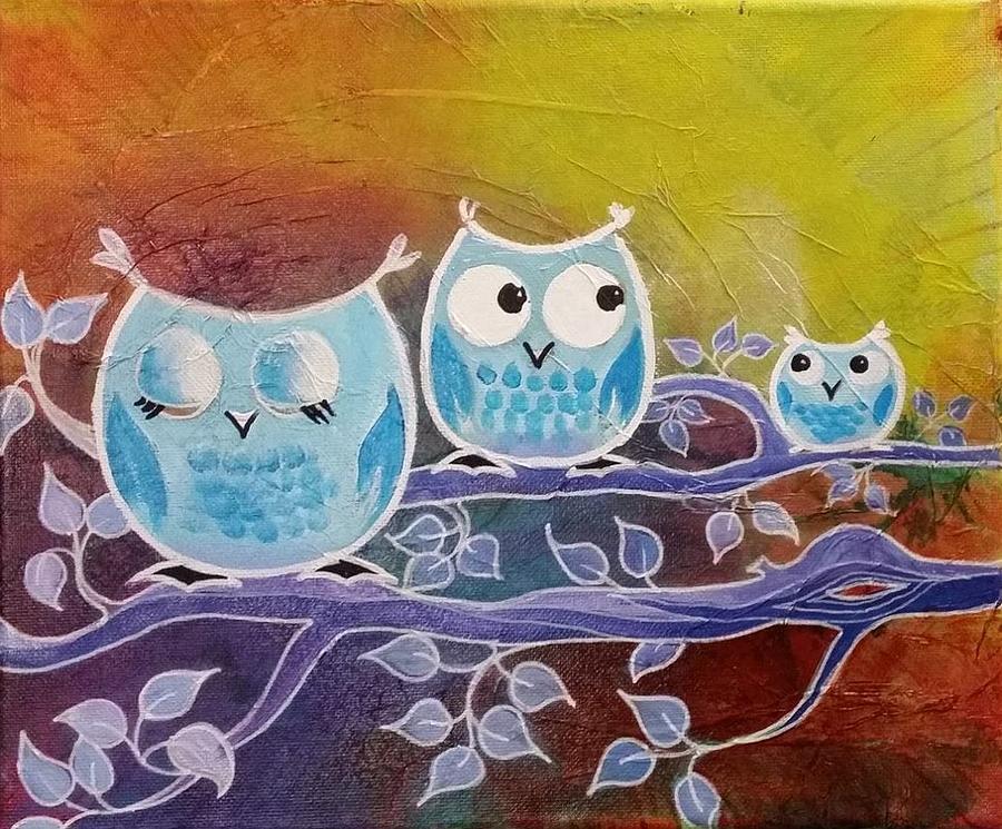 Three Owls Painting by Almeta Lennon
