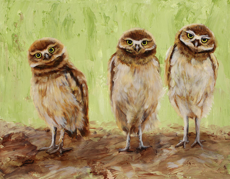 Three Owls Painting by Sandi Snead