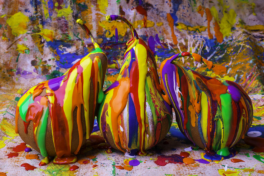 Pear Photograph - Three Painted Pears by Garry Gay