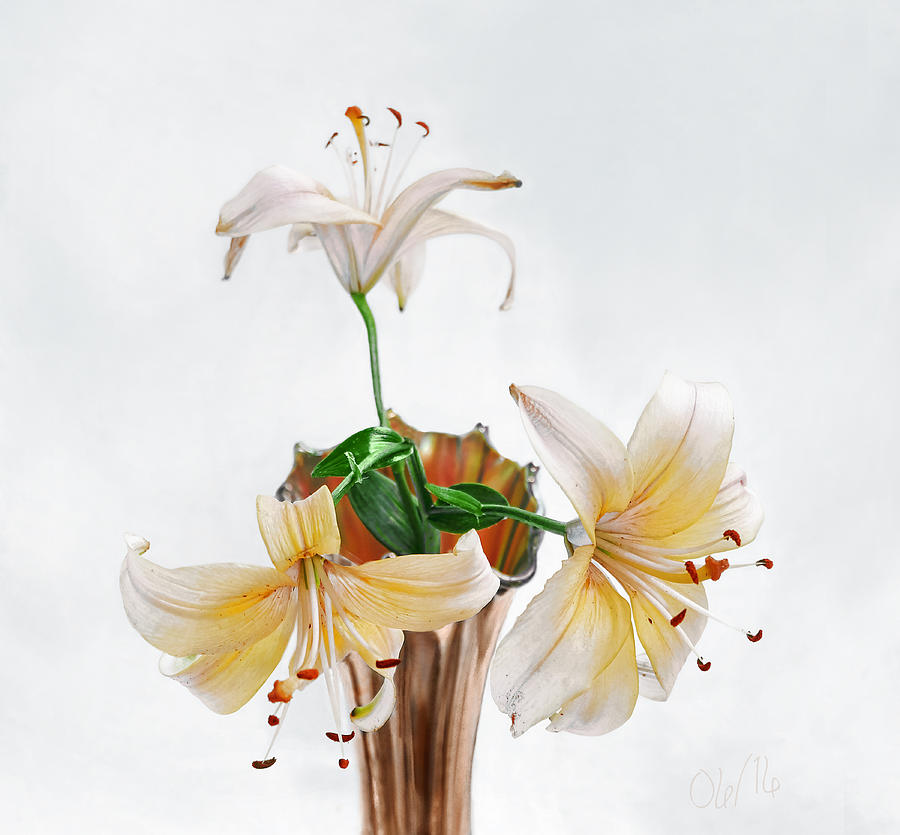 Three Pale Gold Lilies Still Life Photograph by Louise Kumpf