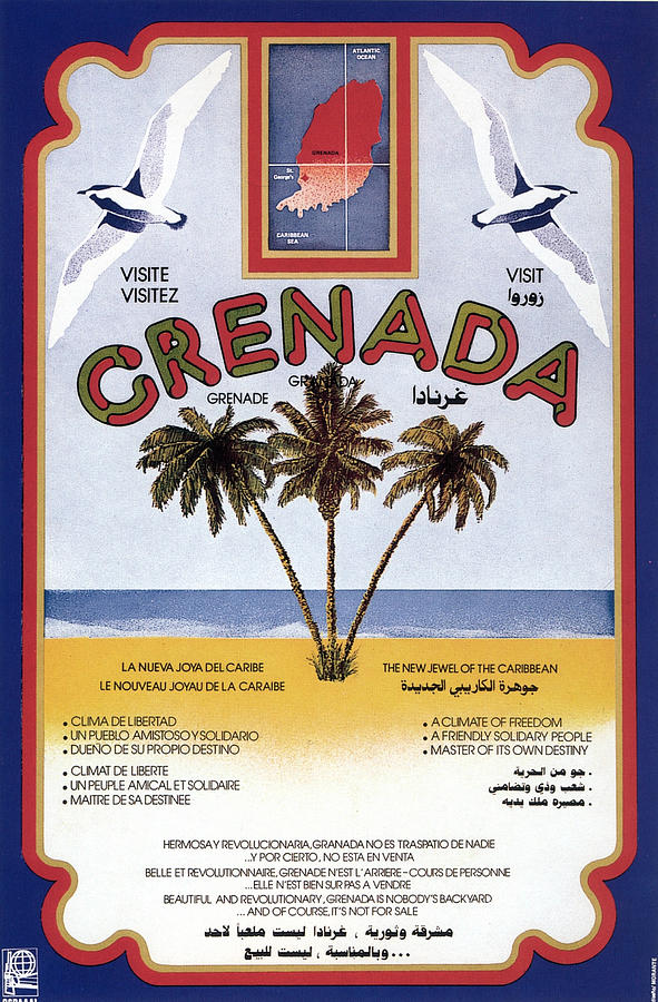 Three Palm Trees On The Sea Shore In Grenada - Vintage Travel Poster Painting