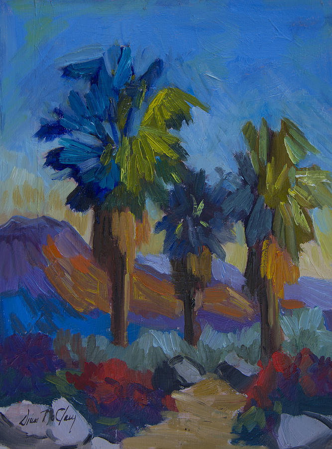 Sunset Painting - Three Palms at Palm Desert by Diane McClary