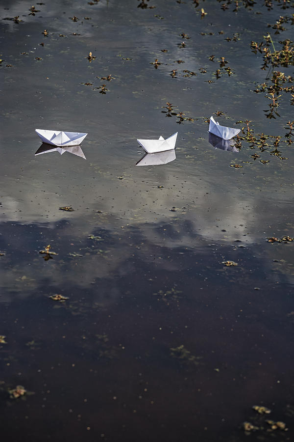 Boat Photograph - Three Paper Boats by Joana Kruse