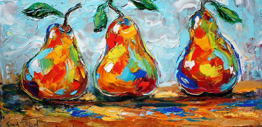 Three Pears Abstract Painting by Karen Tarlton