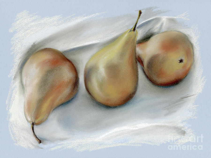 Three Pears on a Cloth Pastel by MM Anderson