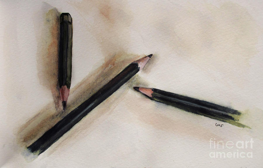 Three Pencils Painting by Ulrike Miesen-Schuermann