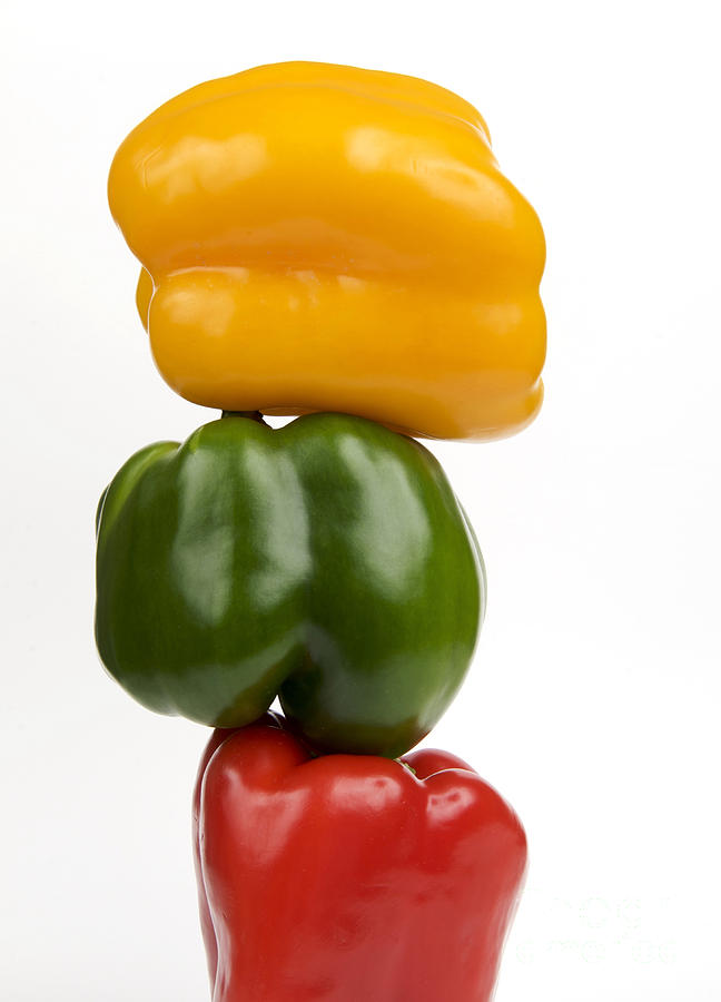 Vegetable Photograph - Three peppers by Bernard Jaubert