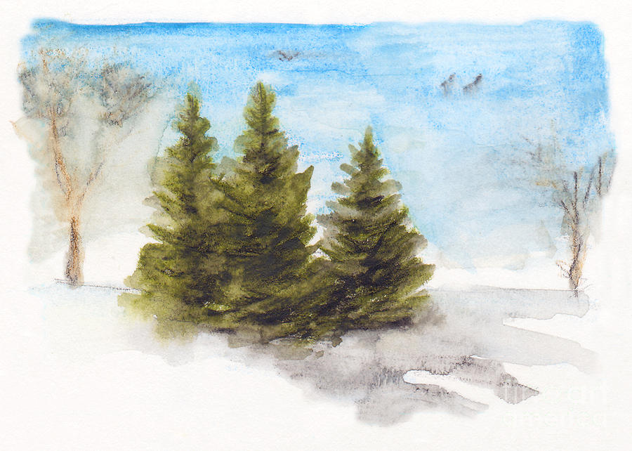 Tree Painting - Three Pines by Brandy Woods