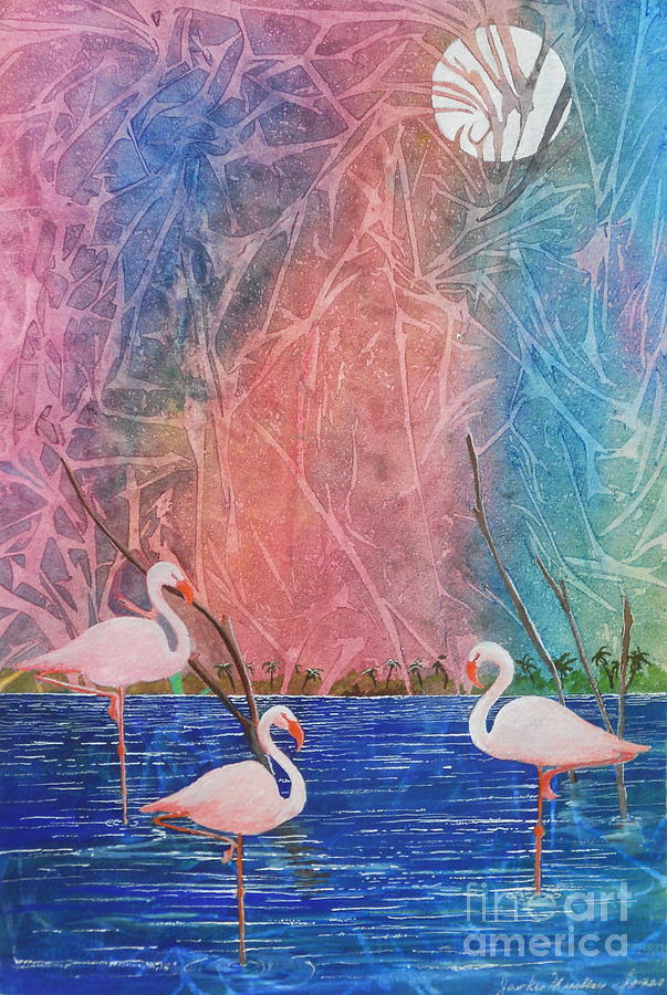 Flamingo Painting - Three Pink Flamingos by Jackie Mueller-Jones