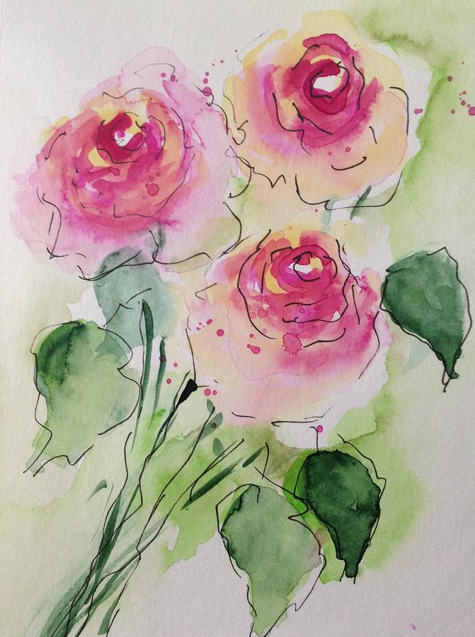 Three Pink Roses 2 Painting by Britta Zehm