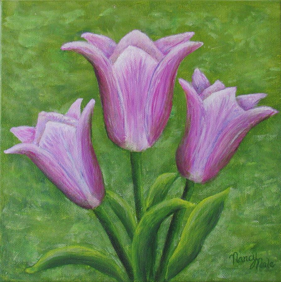 Three Pink Tulips Painting by Nancy Nale - Fine Art America