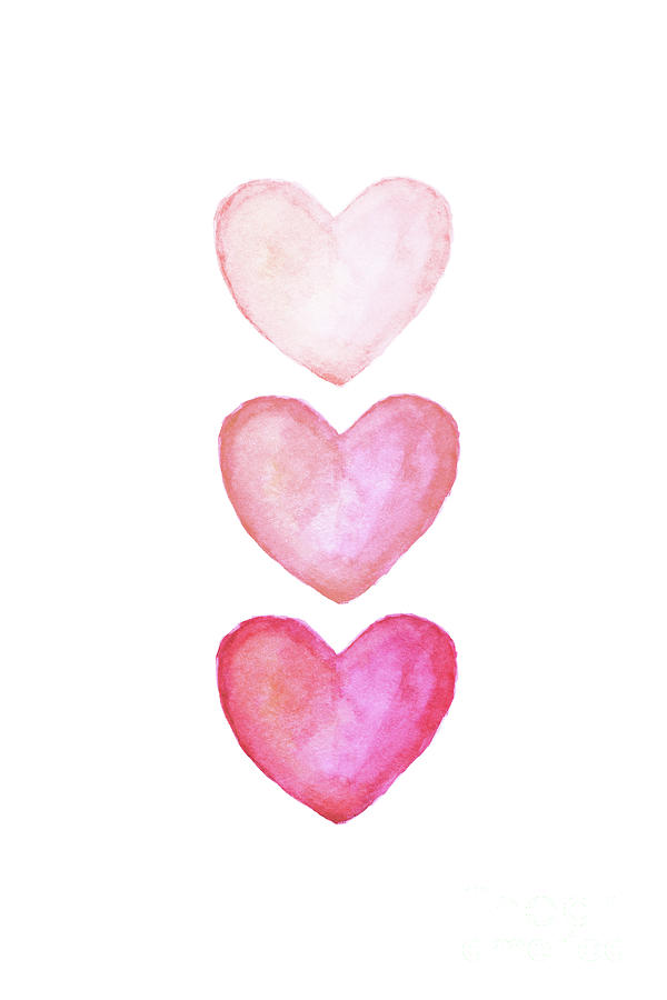 Pink Broken Heart Three Pink Watercolor Hearts Painting by Artur Szafranski