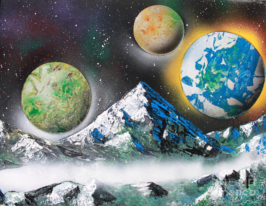 Three Planets Painting by Greg Moores