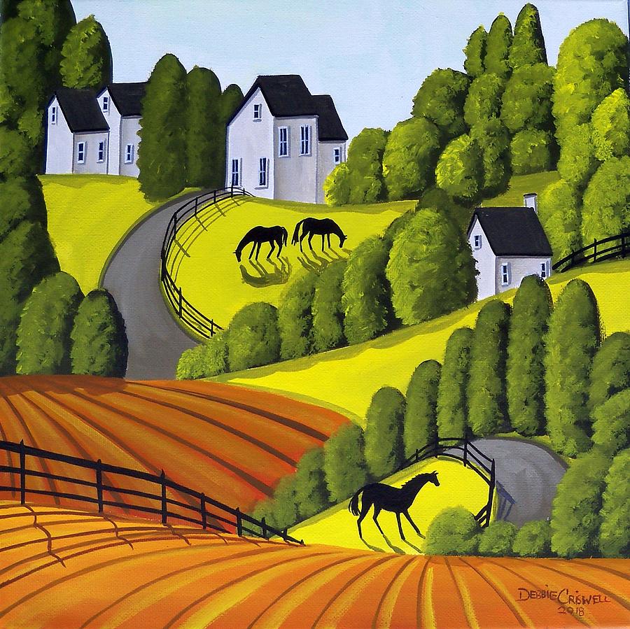 Three Ponies - horse landscape Painting by Debbie Criswell