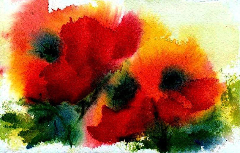 Three Poppies Painting by Anne Duke
