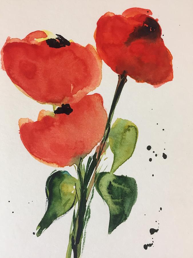 Three Poppies Painting by Britta Zehm