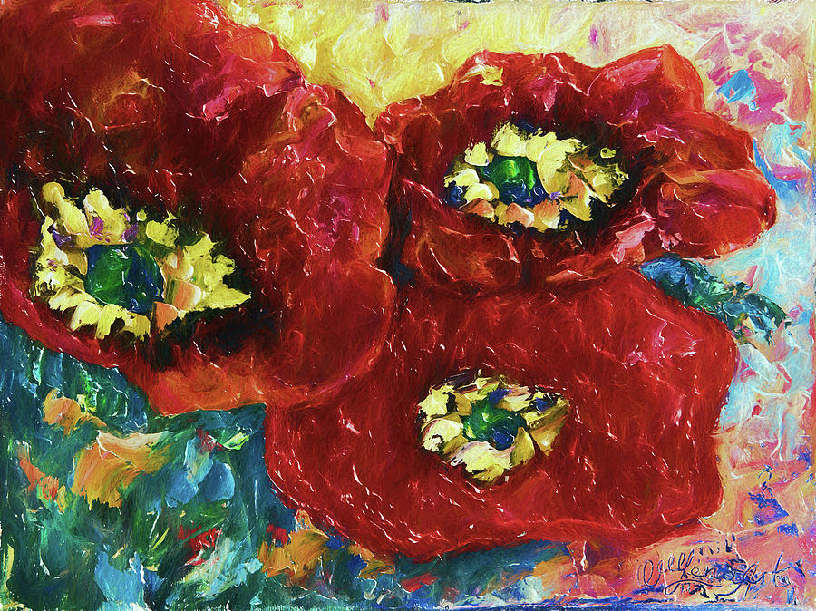 Three Poppies  Painting by OLena Art