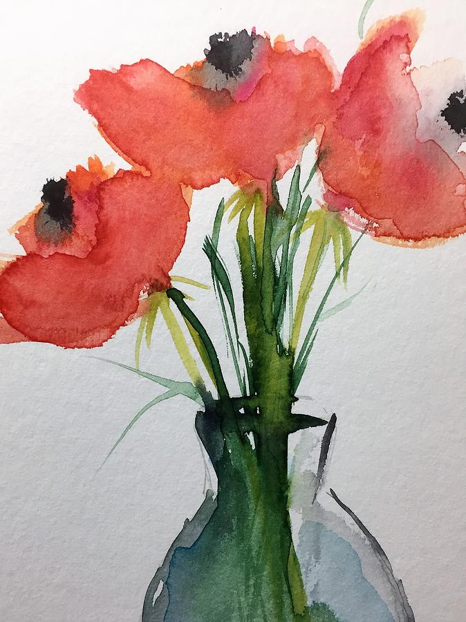 three Poppy flowers Painting by Britta Zehm