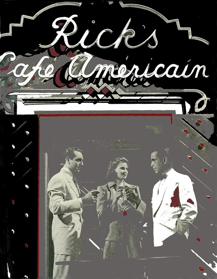 Three principal actors  in front of Ricks Cafe Americain set Casablanca 1942-2016 Photograph by David Lee Guss