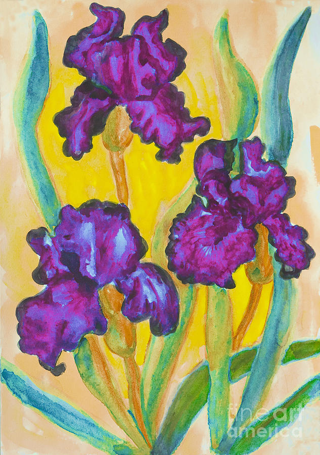 Three purple irises, watercolor Painting by Irina Afonskaya