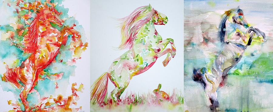 Three Rearing Stallions Painting by Fabrizio Cassetta