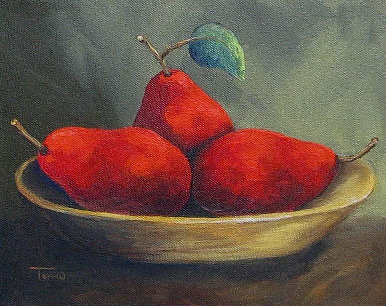 Three Red Pears  Painting by Torrie Smiley