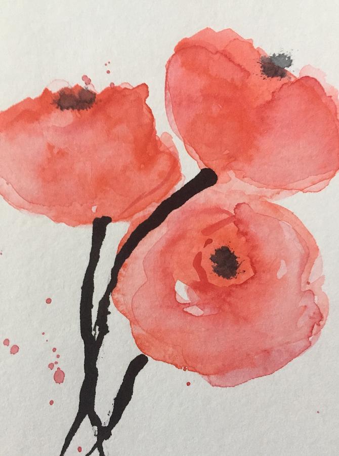three red Poppy flowers Painting by Britta Zehm