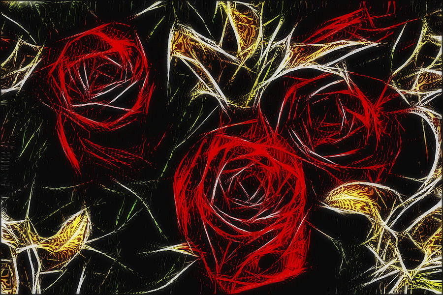 Rose Photograph - Three red roses 2 by Alexey Bazhan