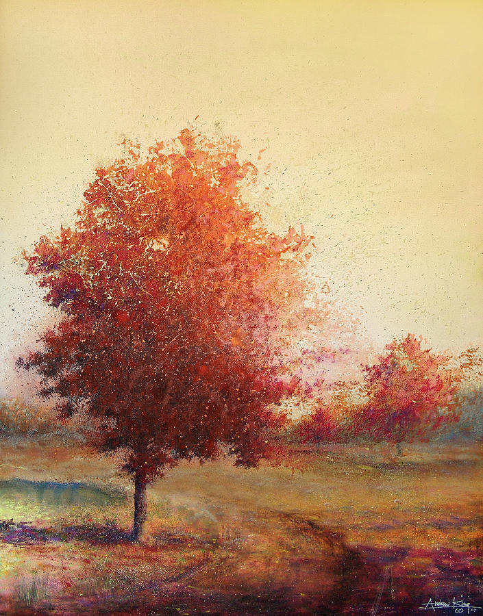 Three Red Trees Painting by Andrew King