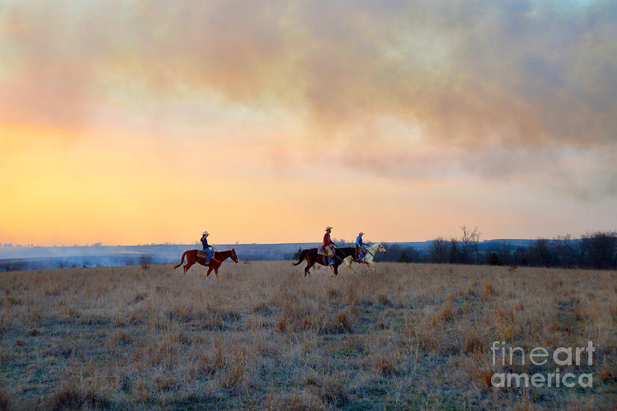Three Riders in the Kansas Flint Hills Photograph by Catherine Sherman