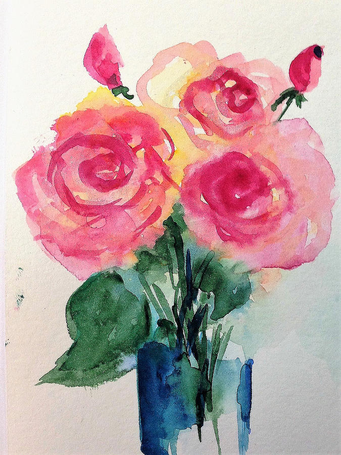 Three Roses In The Vase Painting by Britta Zehm