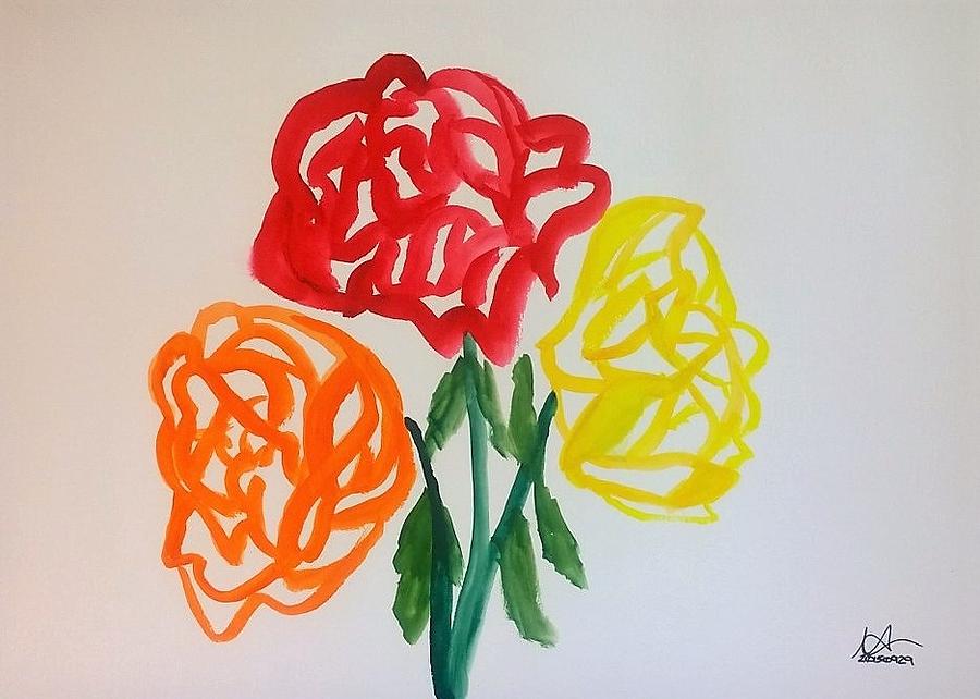 Three Roses Painting by Mark C Jackson