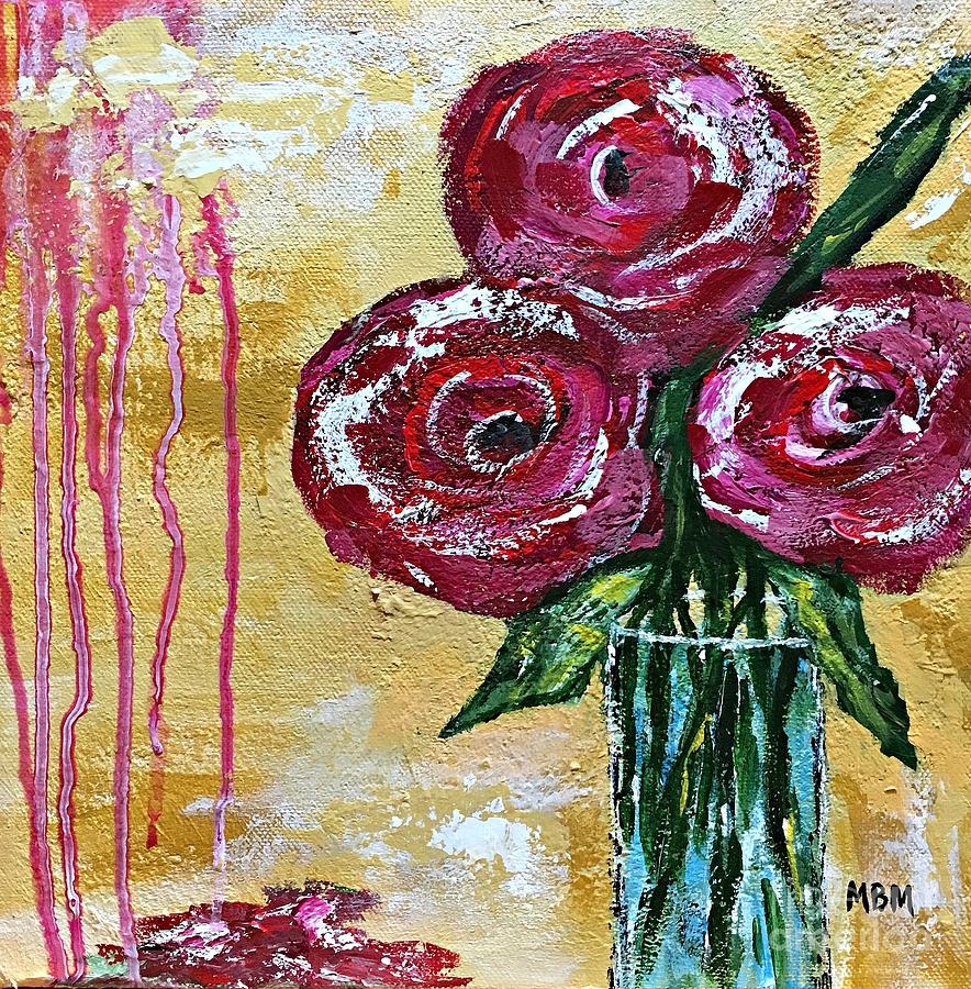 Three Roses Painting by Mary Mirabal