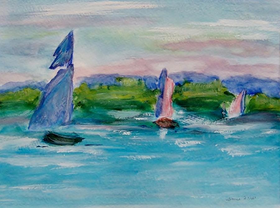 Three Sailboats Painting by Jamie Frier