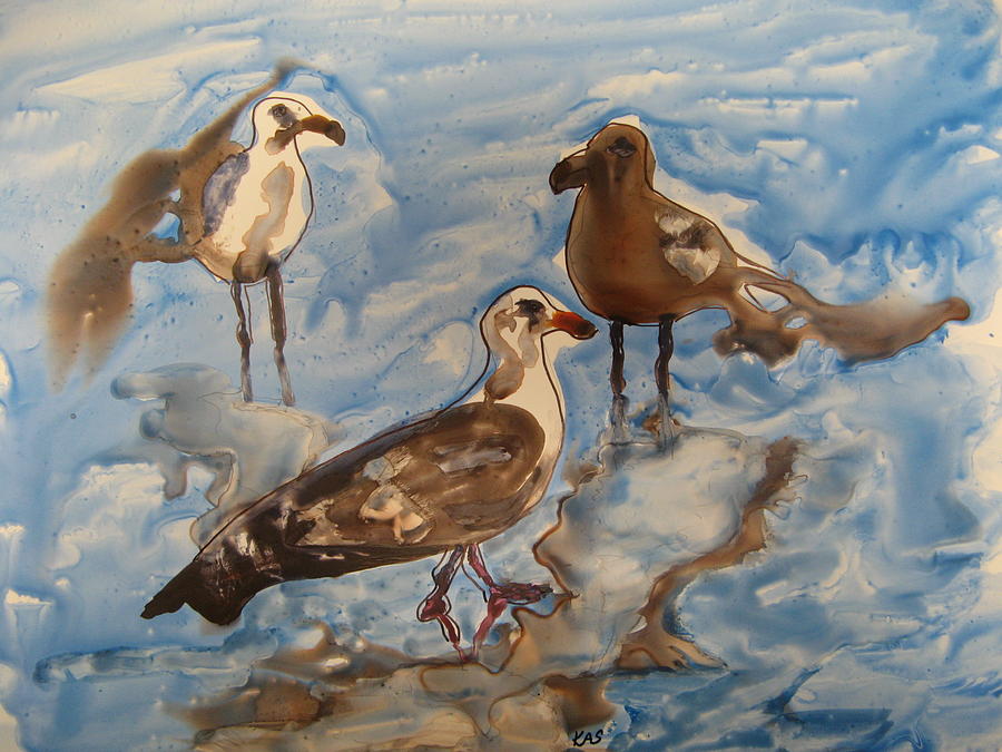 Seagulls Painting - Three Seagulls by Kitty Schwartz Seagulls Painting - Three Seagulls by Kitty Schwartz