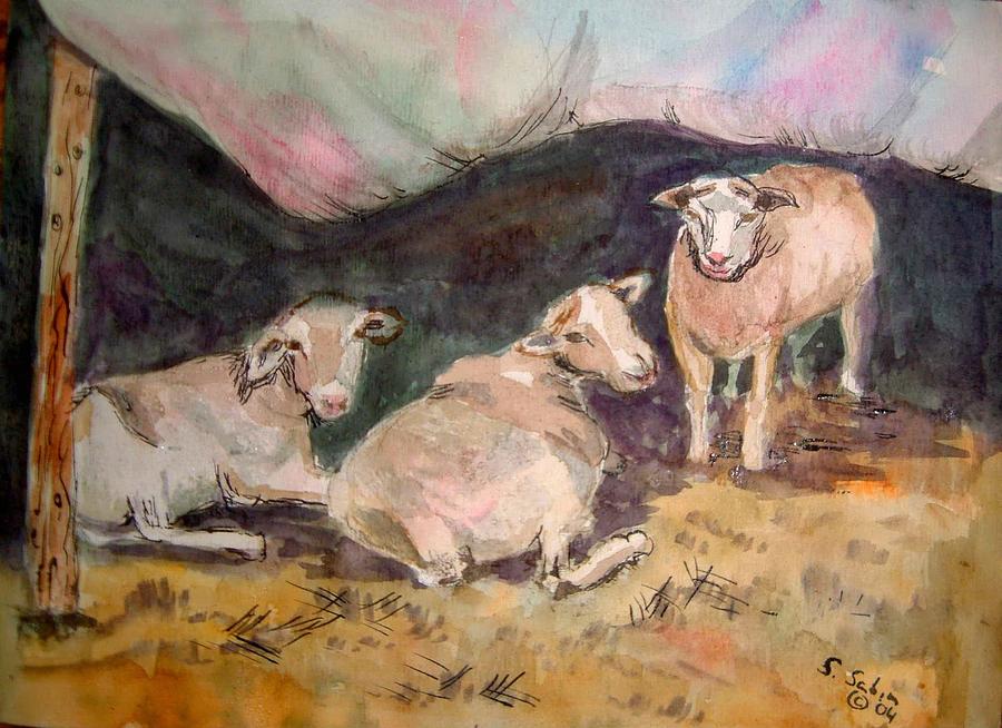 Three sheep Painting by Saga Sabin