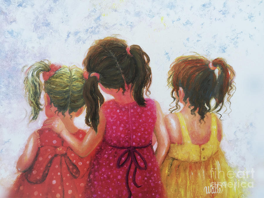 Three Sisters blonde brunette redhead Painting by Vickie Wade