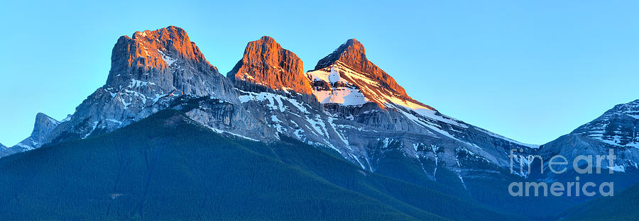 Three Sisters Canmore Sunset Panorama Photograph by Adam Jewell
