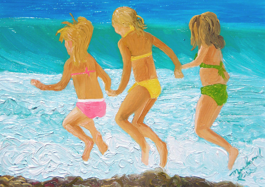 Girls On The Beach Painting - Three Sisters by Michael Lee