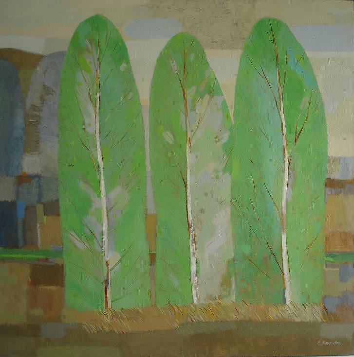 Landscape Painting - Three Spring Birch Trees by Evgeny Novoselov Landscape Painting - Three Spring Birch Trees by Evgeny Novoselov