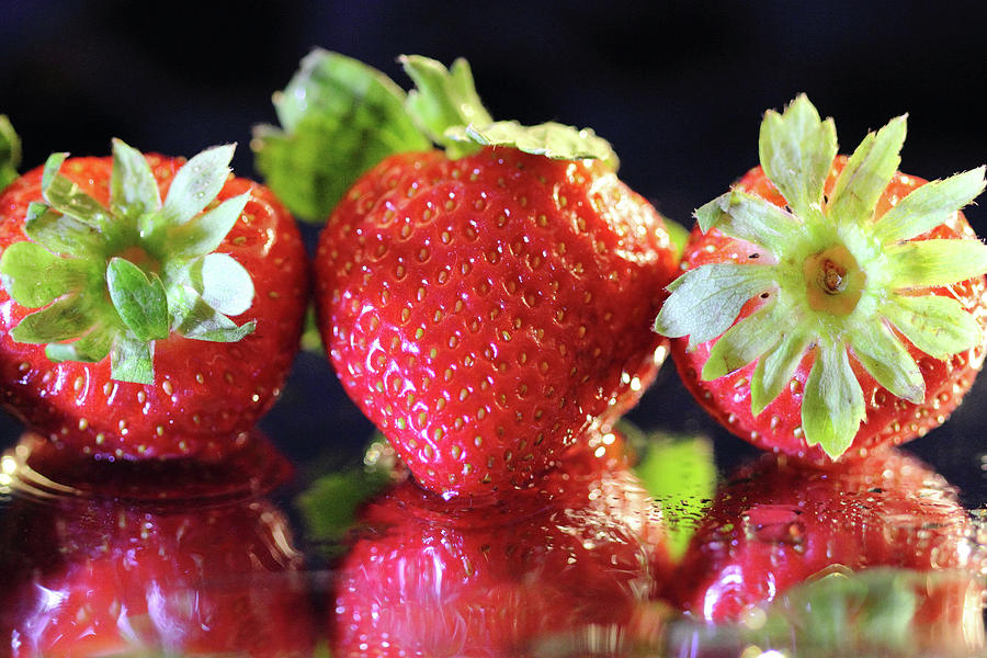 Three Strawberries Photograph by Angela Murdock