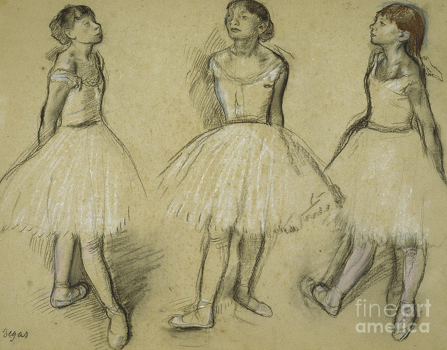 Edgar Degas Drawing - Three Studies of a Dancer in Fourth Position by Degas by Edgar Degas